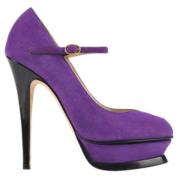 Yves Saint Laurent Tribute Mary Jane Suede Platform Pumps Purple - 41 - Picture 1 of 5